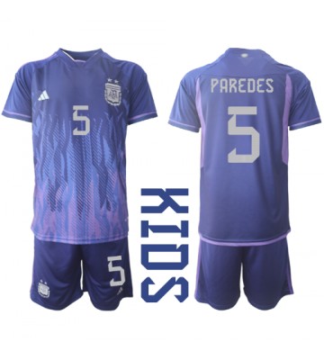 Maillot de foot Argentine Leandro Paredes #5 Extérieur enfant Monde 2022 Manches Courte (+ pantalon court)